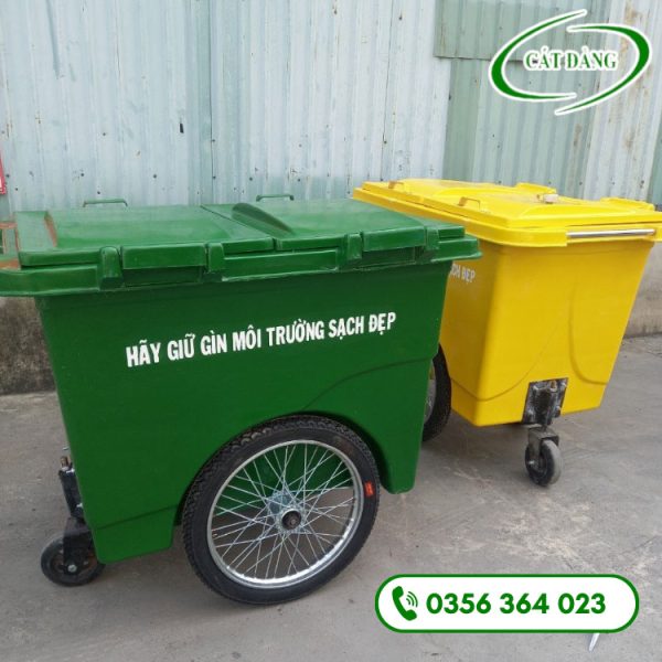 Xe thu gom rác composite 660L 3 bánh hơi