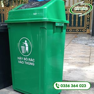 Thùng rác nắp lật 60l HDPE – xanh lá
