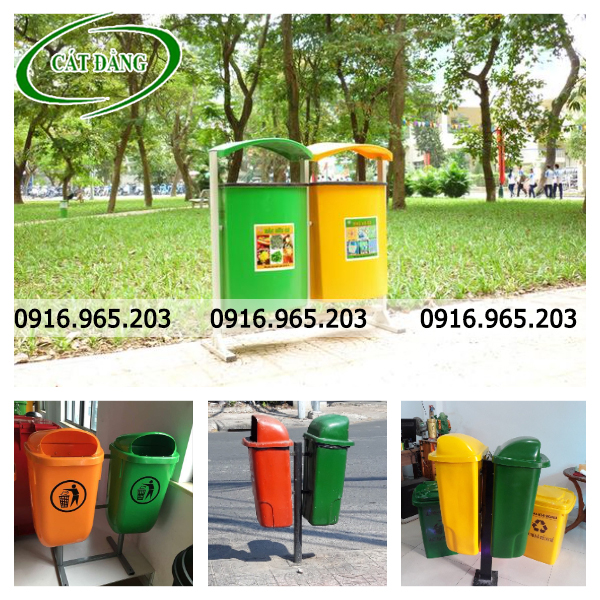 Thùng rác khu du lịch cọc treo đôi