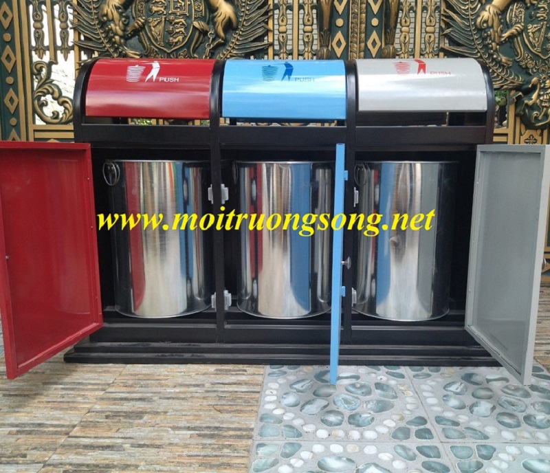 Thùng rác thép 3 ngăn