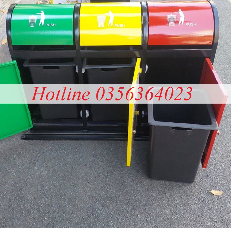 Thùng rác 3 ngăn thép