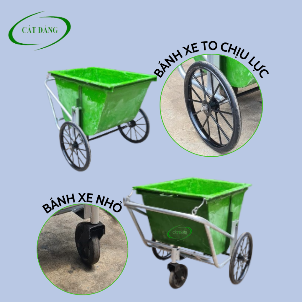 Xe gom rác composite 400l khung thép bánh xe đúc giá rẻ