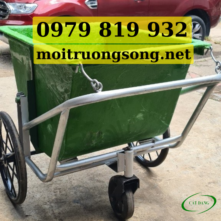 Xe gom rác composite 400l khung thép bánh xe đúc giá rẻ