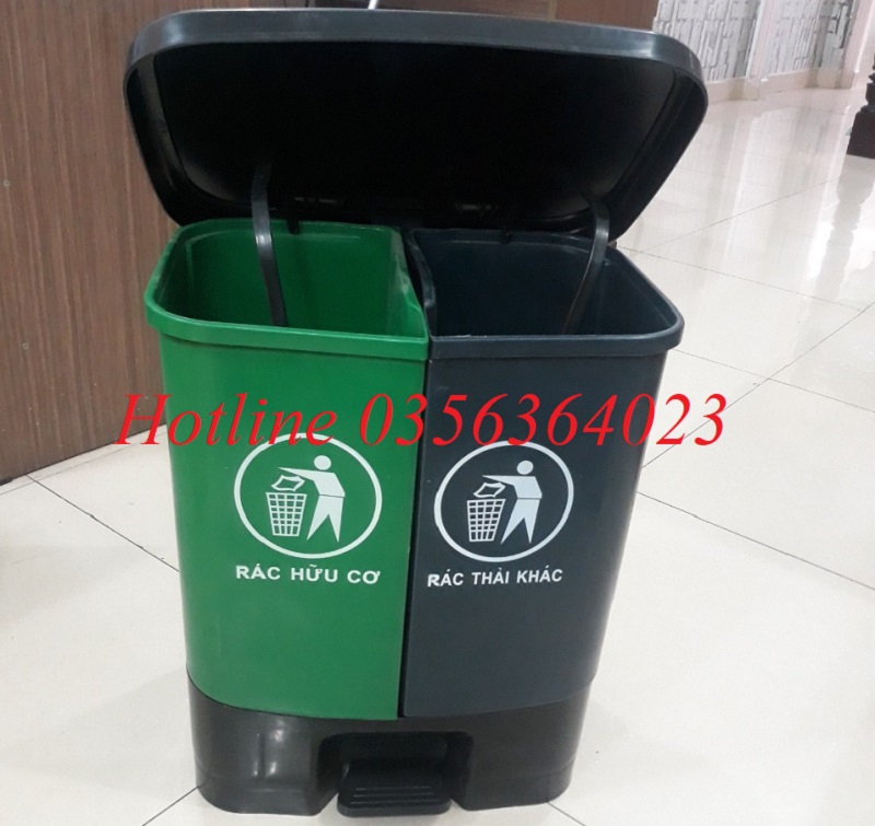 Thùng rác đạp chân 2 ngăn 