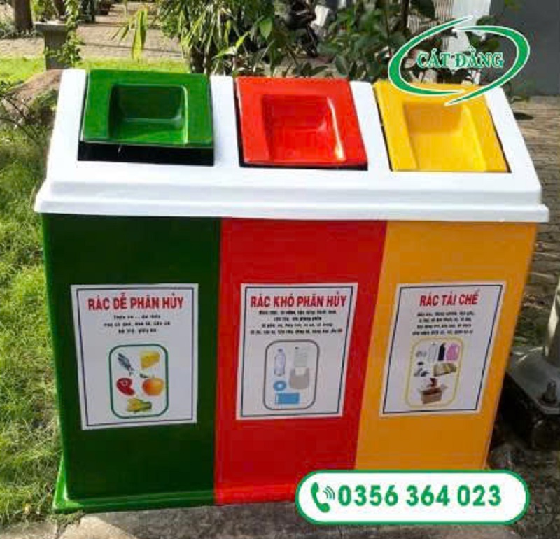 Thùng rác nắp lật 3 ngăn