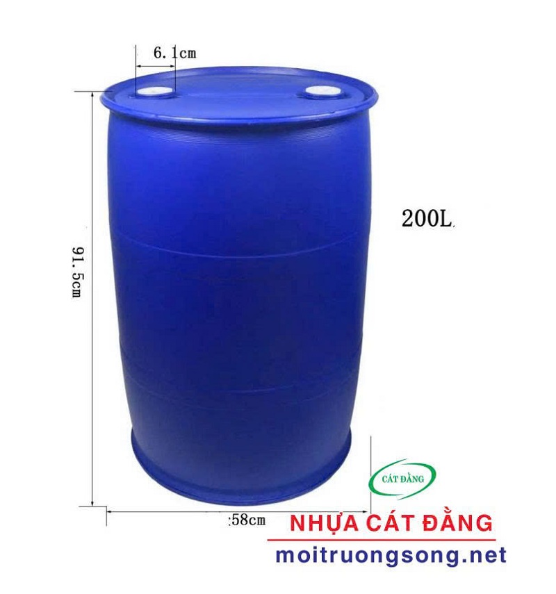 Thùng phuy nhựa 200 lit 4 đai